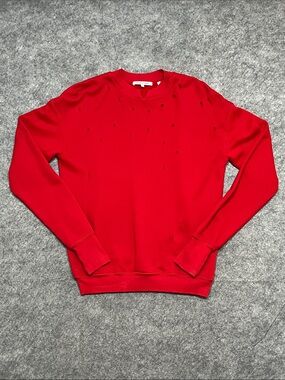 Helmut Lang Red Distressed Cotton Sweatshirt